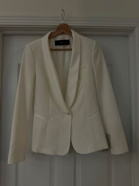 ZARA White Blazer Shawl Satin Collar Single-Breasted One-Button Long Sleeve M